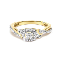14K Yellow Gold Plated .925 Sterling Silver 1/10 Cttw Round-Cut Diamond Composite Halo Engagement Ring