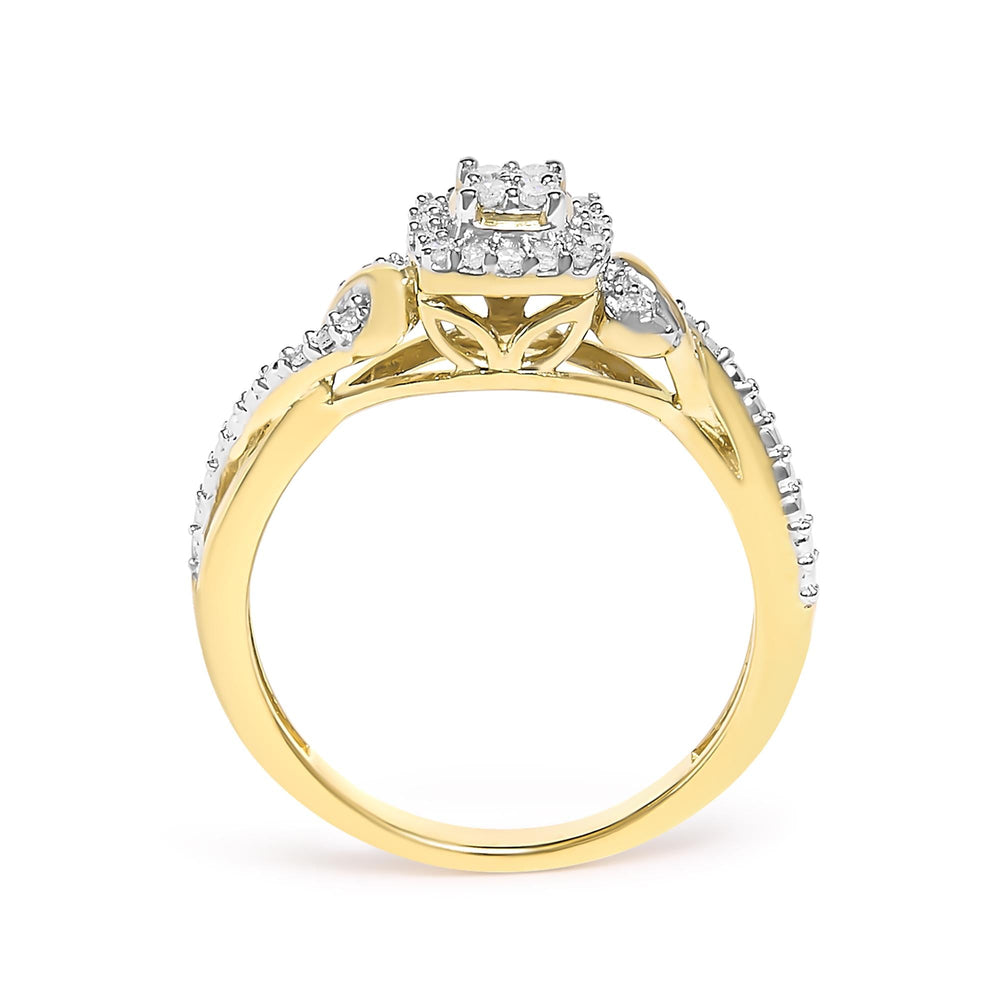 14K Yellow Gold Plated .925 Sterling Silver 1/10 Cttw Round-Cut Diamond Composite Halo Engagement Ring