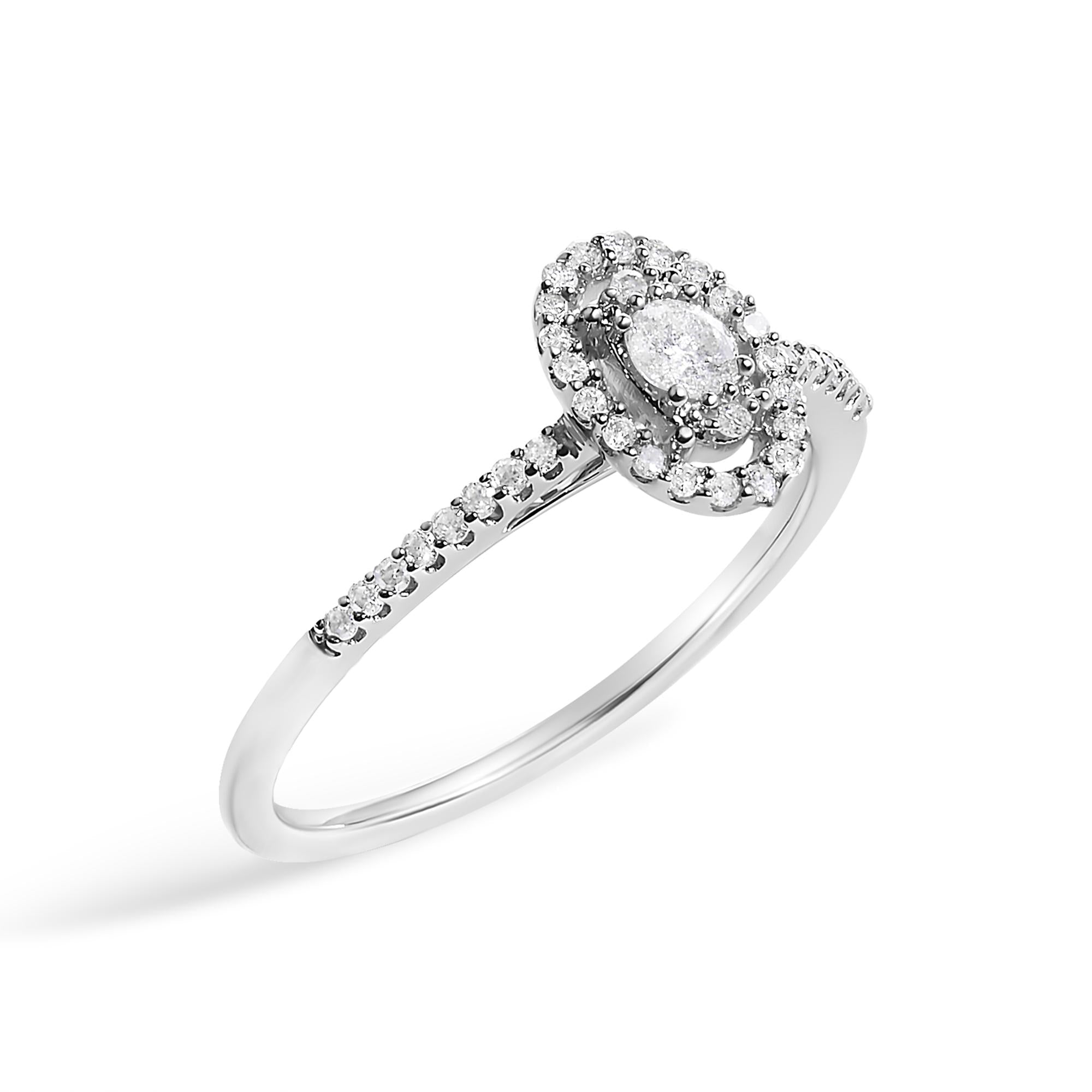 14K White Gold 1/5 Cttw Diamond Oval Shape With Halo Engagement Ring