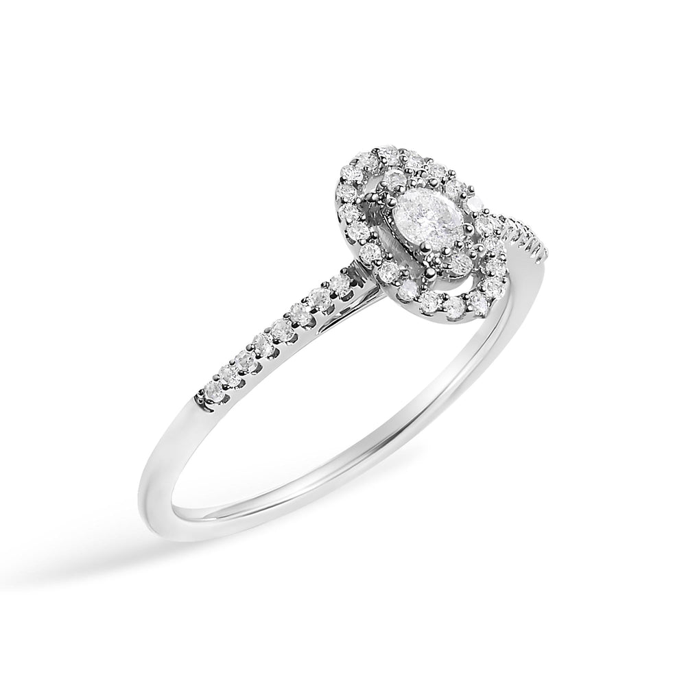 14K White Gold 1/5 Cttw Diamond Oval Shape With Halo Engagement Ring