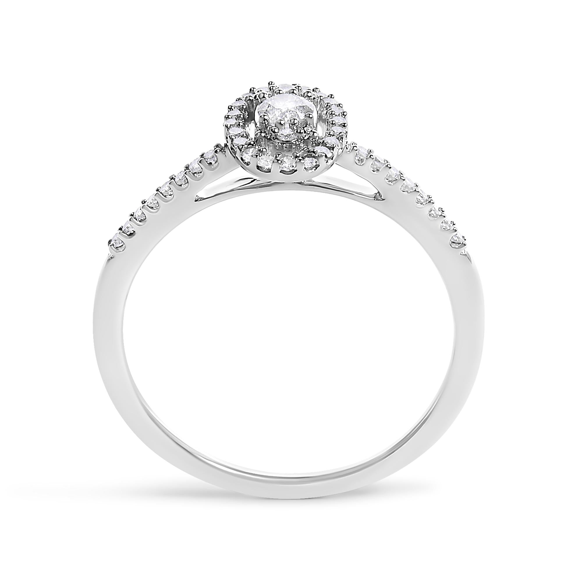 14K White Gold 1/5 Cttw Diamond Oval Shape With Halo Engagement Ring