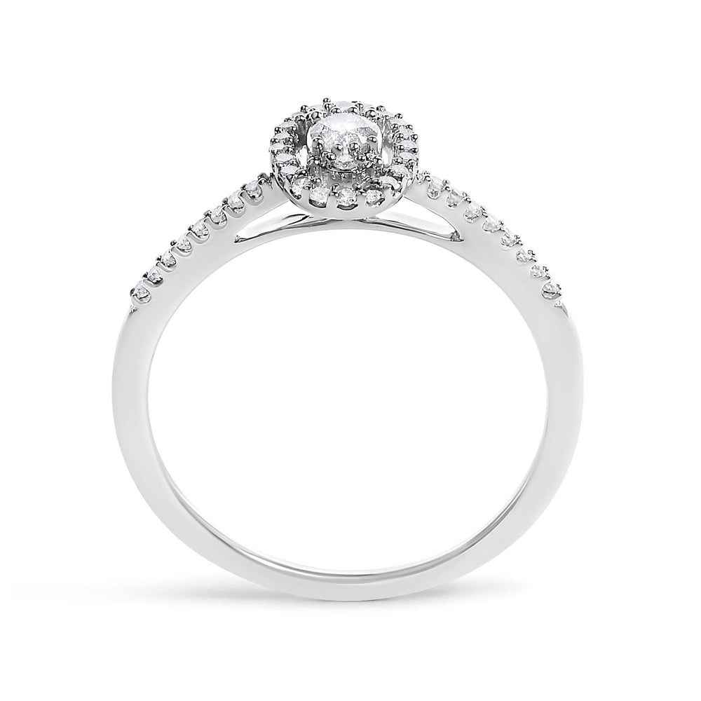 14K White Gold 1/5 Cttw Diamond Oval Shape With Halo Engagement Ring