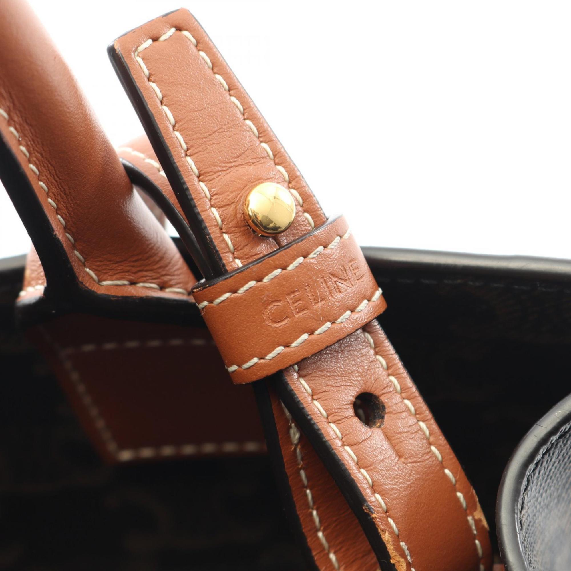 Celine Small Vertical Cabas Triomphe Tote Bag, Coated Canvas and Leather, Women's, Black Brown, 191542