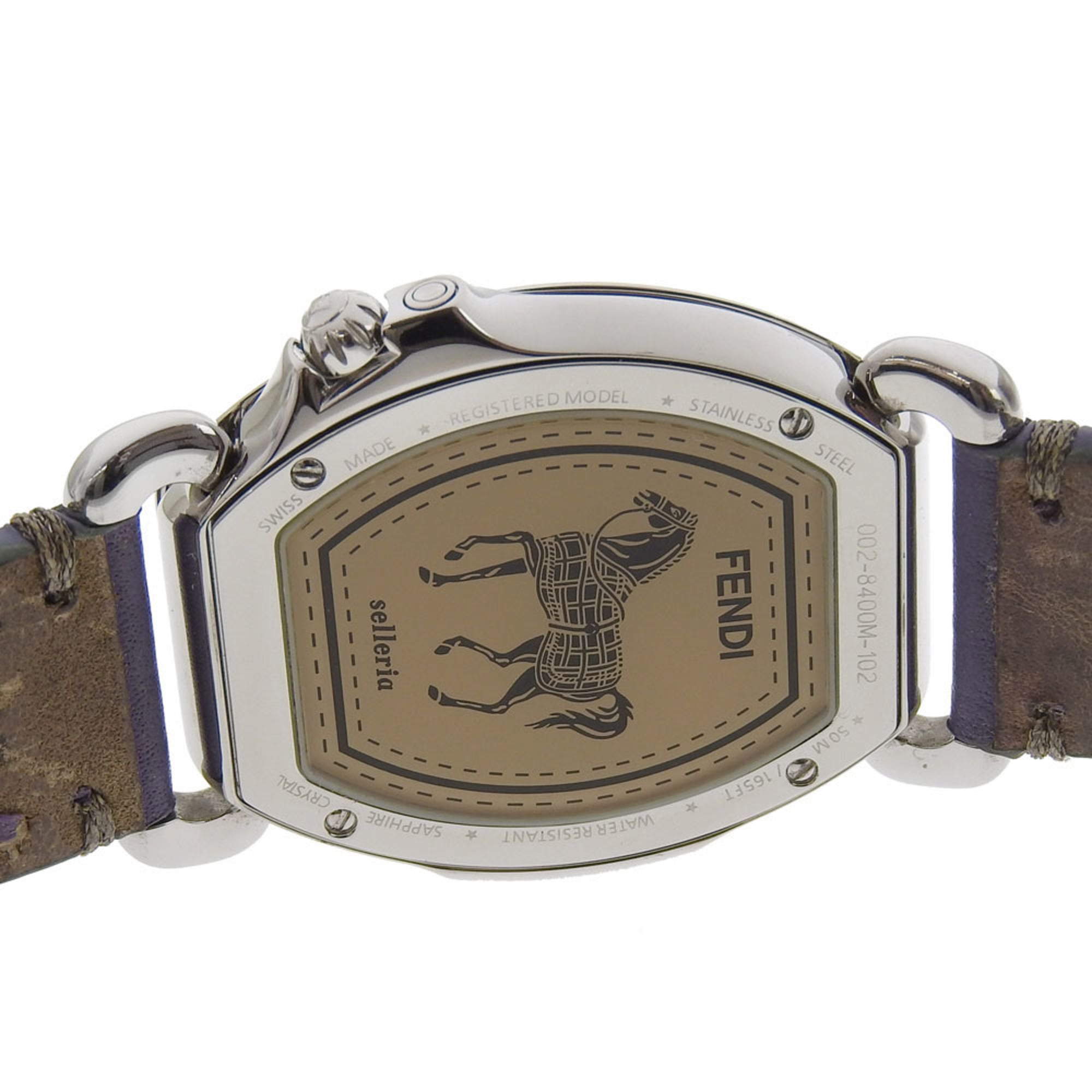FENDI Celeria Watch 8400M Stainless Steel x Embossed Leather Quartz Small Second White Shell Dial Boys — Very Good