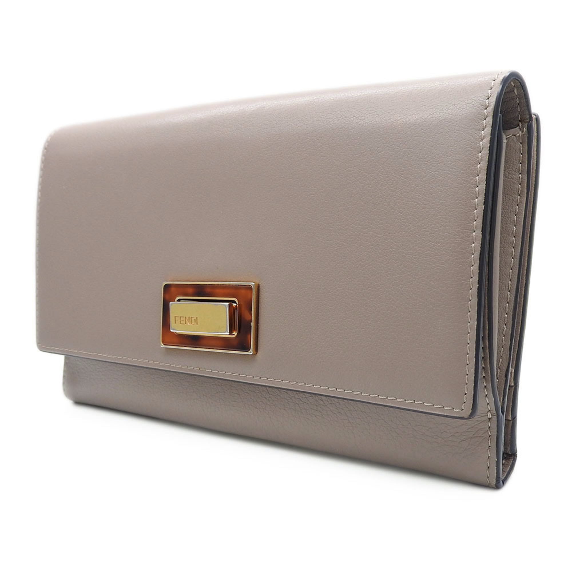 Fendi Bi-fold Wallet 8M0308 Peekaboo Leather Greige Selleria Continental Tortoise Shell Long Women's FENDI
