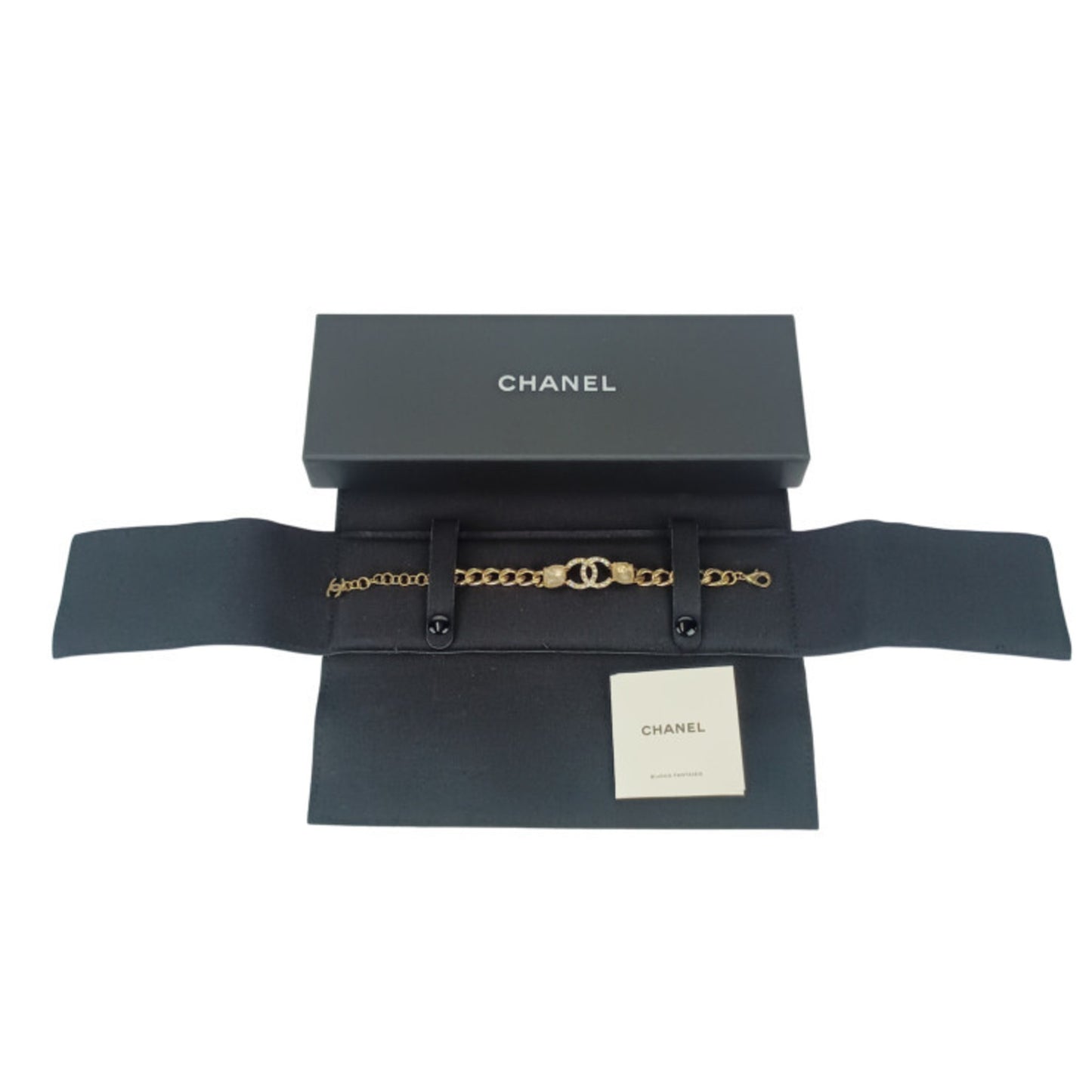 CHANEL Coco Mark Wristwear Chain Bracelet in Gold with Rhinestones, Women's, C23 C