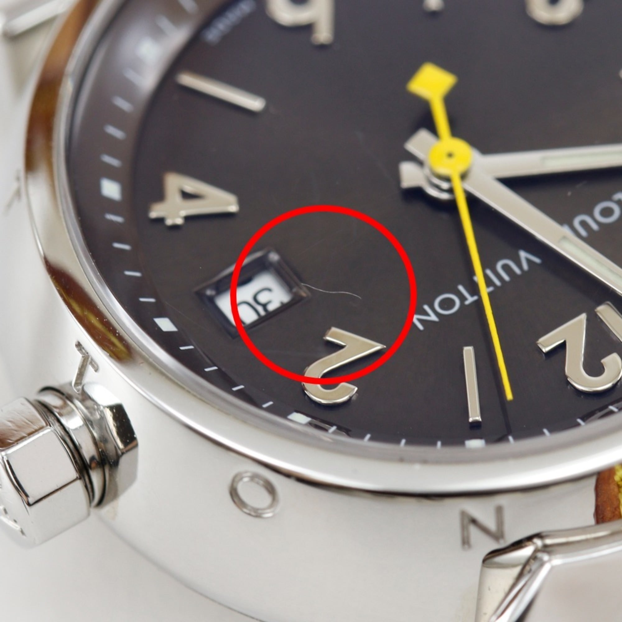 Louis Vuitton Tambour Watch Q1211, Stainless Steel and Leather Quartz Movement, Analog Display, Black Dial, Women's — Very Good