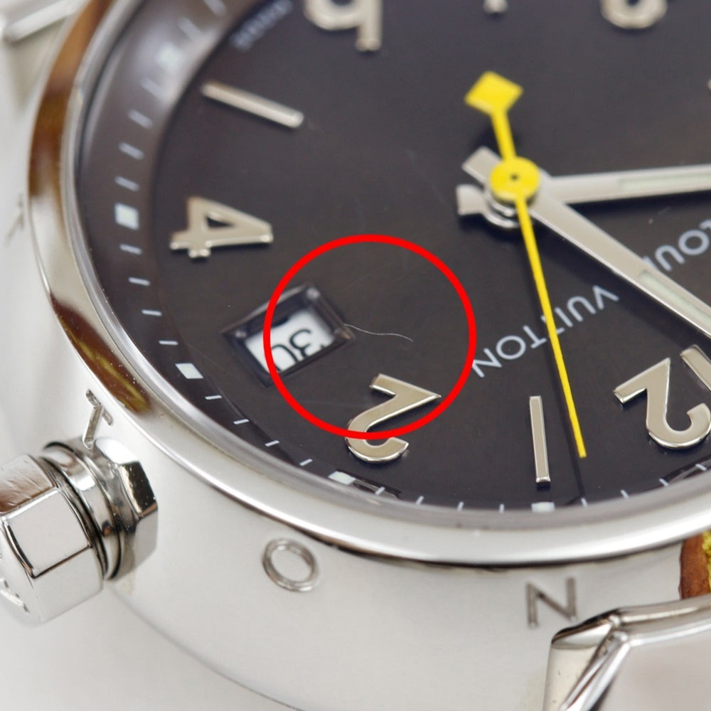 Louis Vuitton Tambour Watch Q1211, Stainless Steel and Leather Quartz Movement, Analog Display, Black Dial, Women's — Very Good