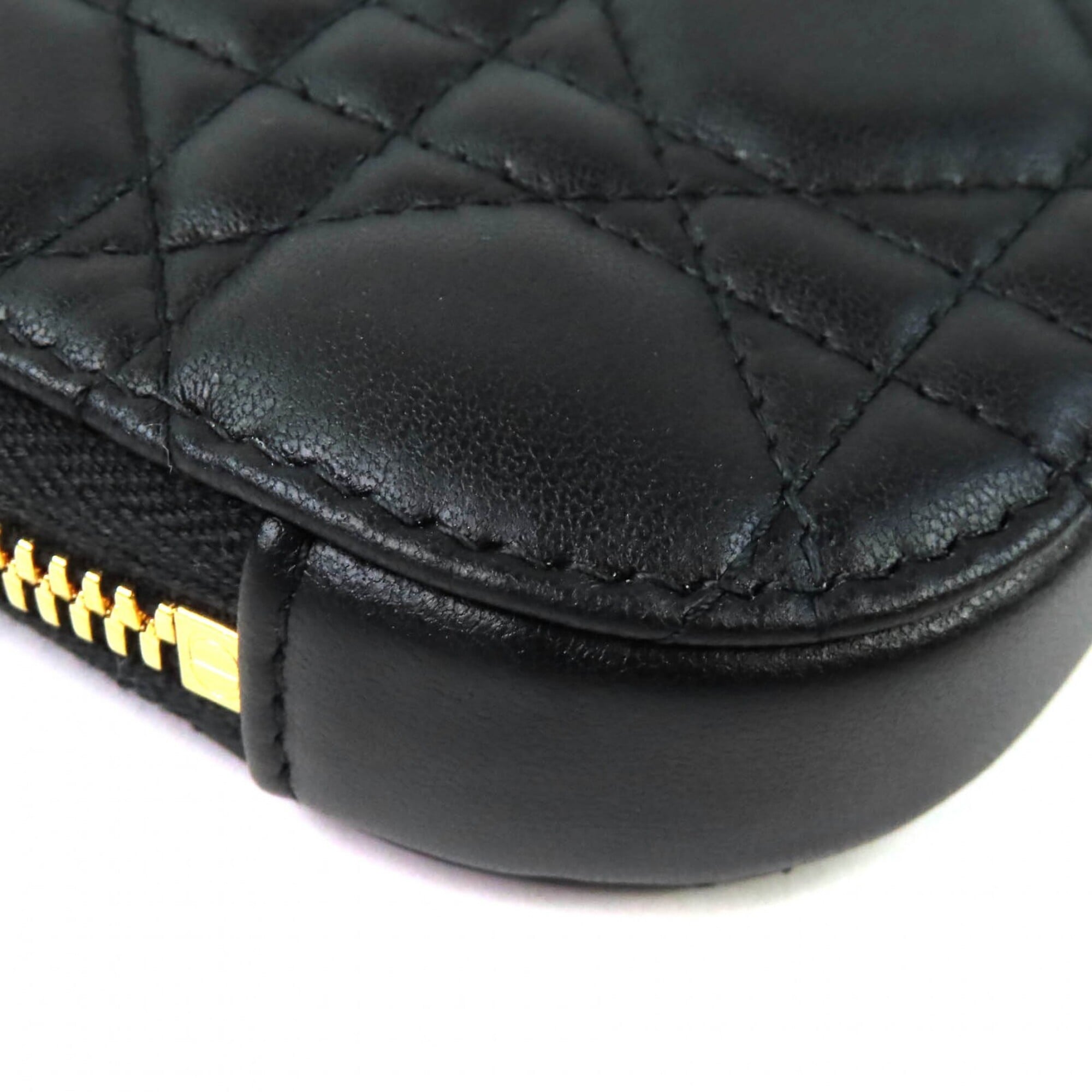 Christian Dior S0872ONMJ Lady Cannage Phone Pouch, Lambskin, Black, Gold Hardware, Made in Italy, Women's — Like New