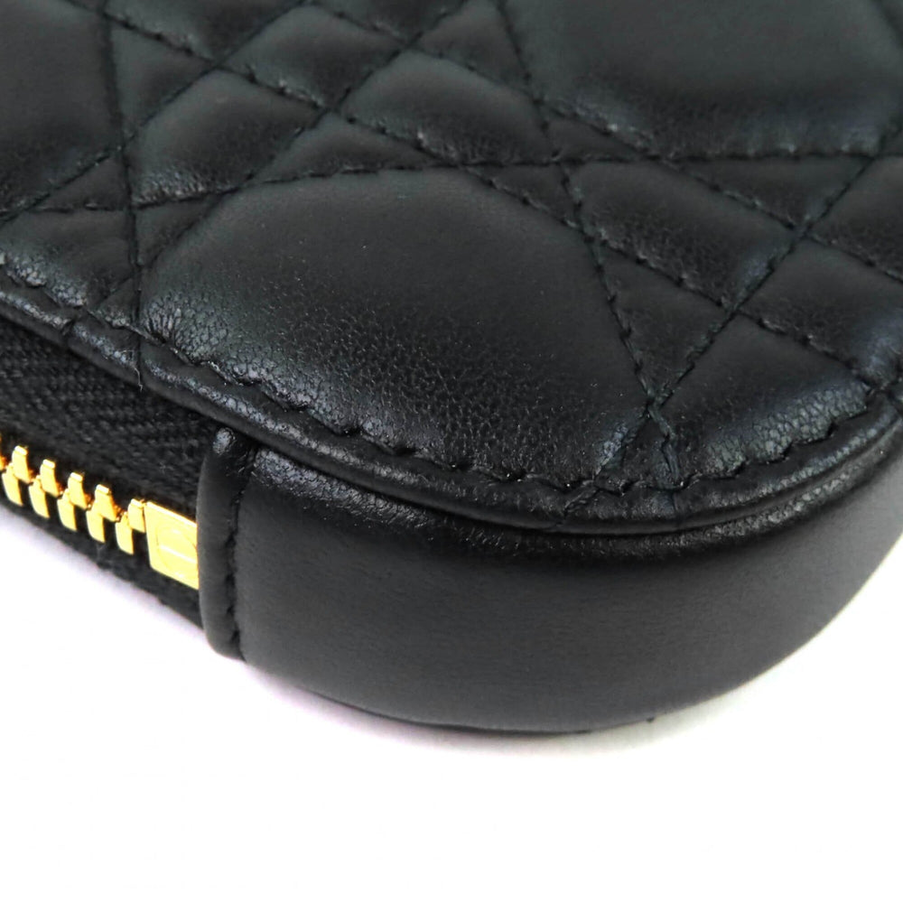 Christian Dior S0872ONMJ Lady Cannage Phone Pouch, Lambskin, Black, Gold Hardware, Made in Italy, Women's — Like New