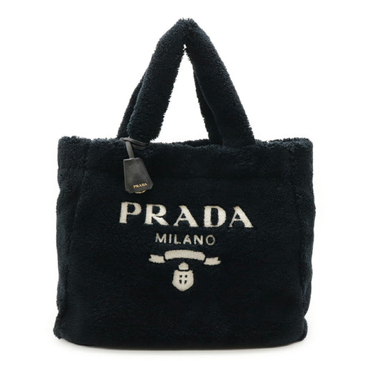PRADA SPUGNA Terry Tote/Shoulder Bag, Triangle Fabric, NERO, Black, 1BG130