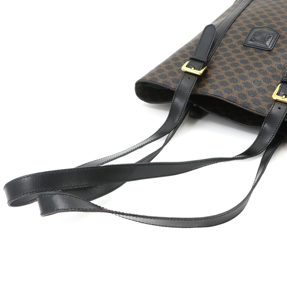 Celine Macadam Tote Handbag, Black/Brown Leather, Gold Hardware — Like New