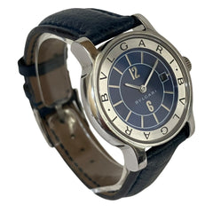 Bulgari BVLGARI Solotempo watch, total weight 24.3g, stainless steel, genuine leather strap, quartz movement, blue dial, ST29S — Good