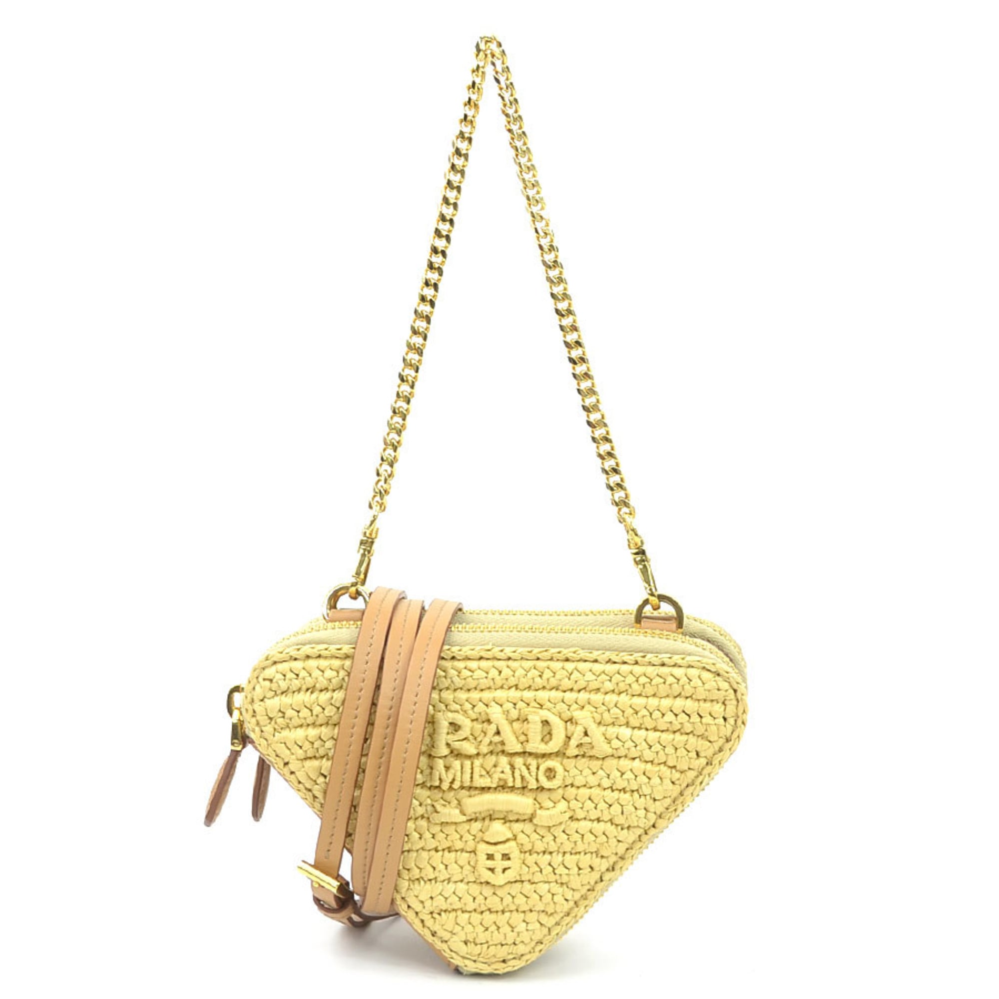 Prada PRADA Shoulder Bag Crochet Mini Pouch Leather Viscose Beige Women's 1NR015 h31454a — Like New