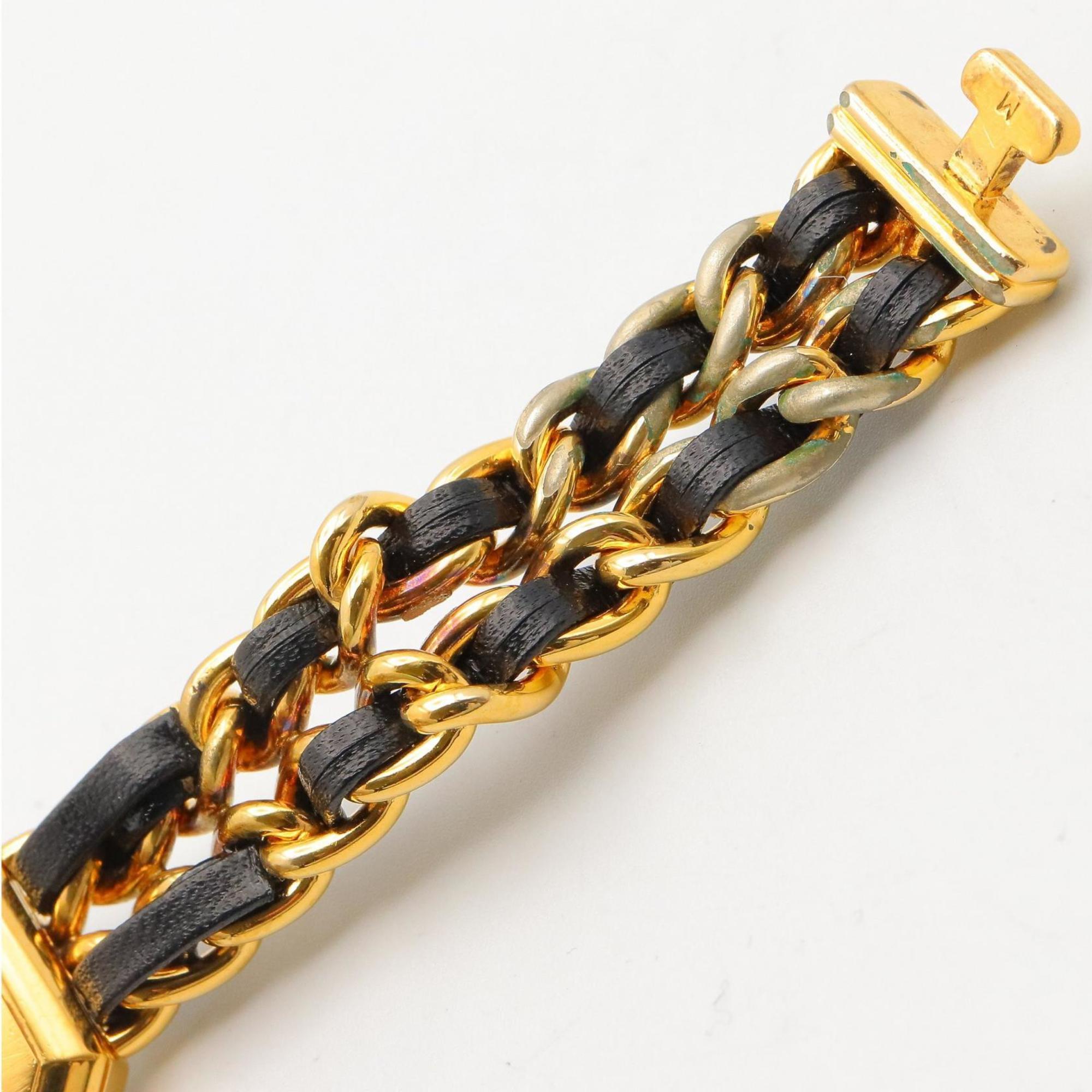 CHANEL Premiere M Watch, Gold-Plated, with Leather Strap, Black, Women's, H0001 — Very Good