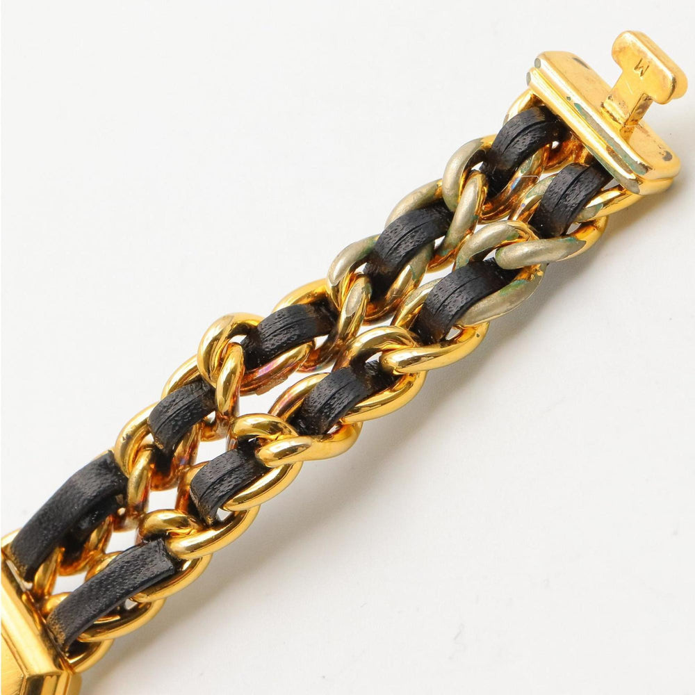 CHANEL Premiere M Watch, Gold-Plated, with Leather Strap, Black, Women's, H0001 — Very Good