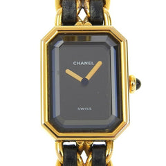 CHANEL Premiere L Watch, Gold-plated x Leather, Quartz, Analog Display, Black Dial, L, Women's — Good