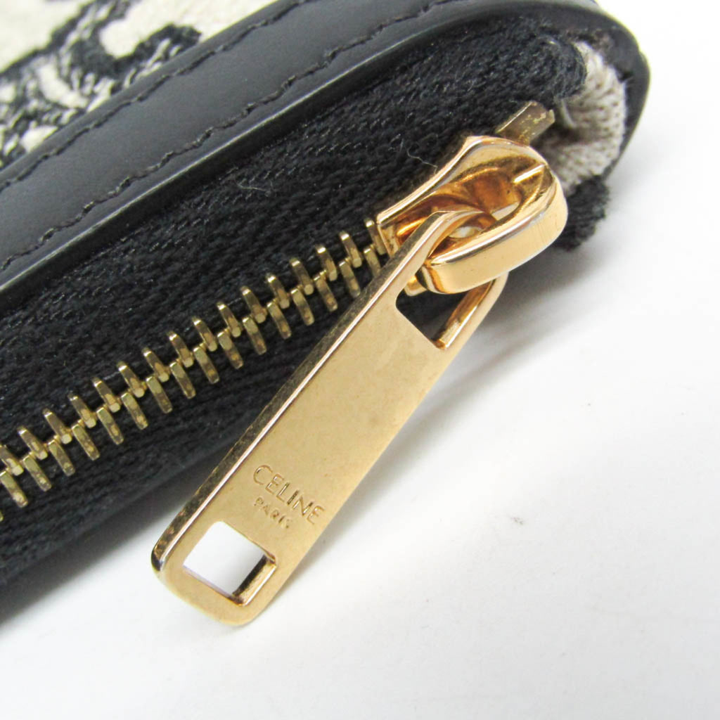 Celine Triomphe Coin And Card Pouch With Keychain Men,Women Canvas,Leather Coin Purse/coin Case Black,Off-white