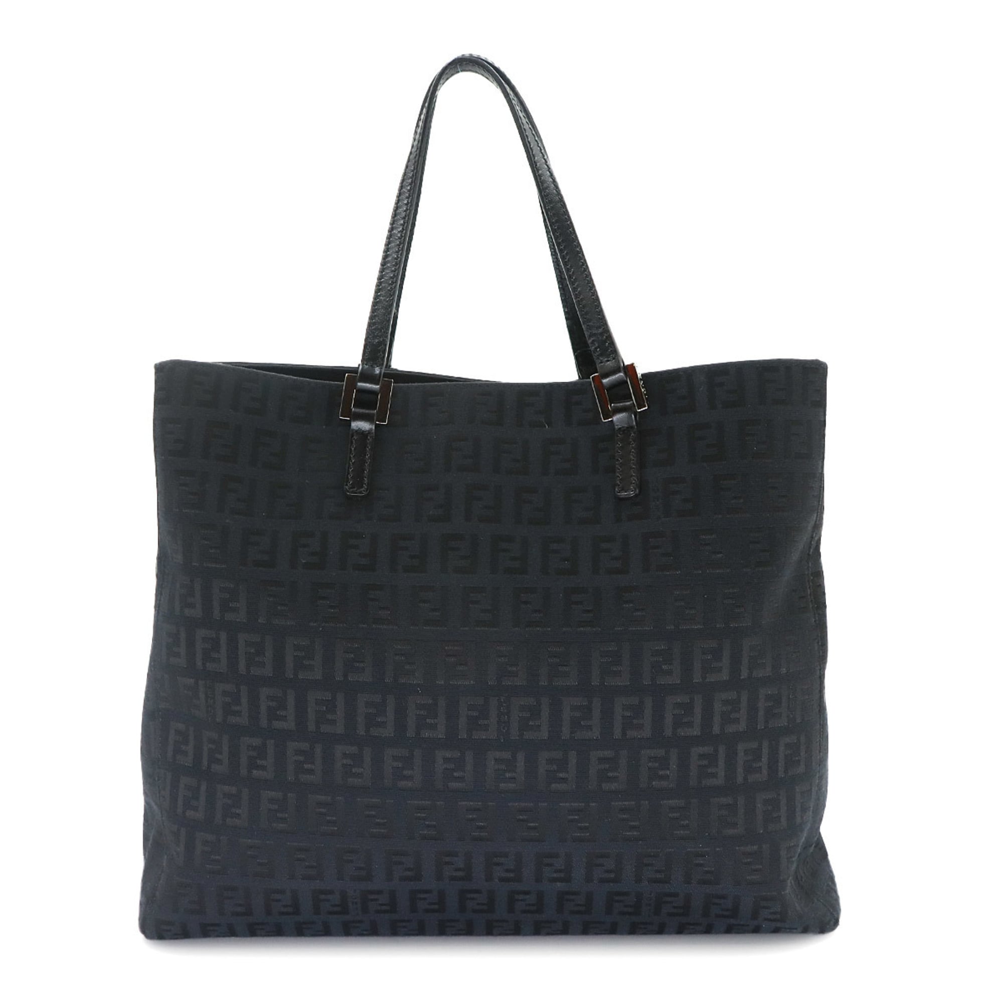Fendi Zucchino Tote Handbag, Canvas and Leather, Black, 8BH133, Gunmetal Hardware — Like New