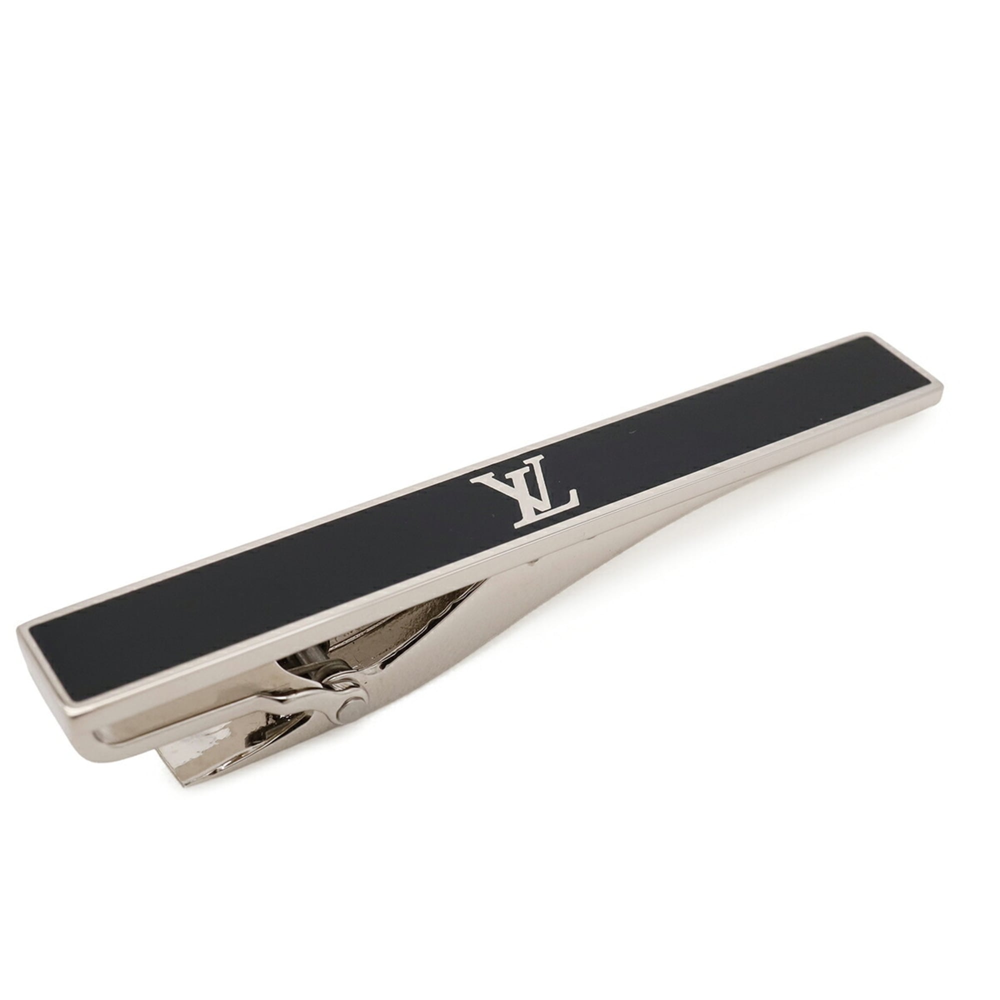 LOUIS VUITTON Louis Vuitton Cravat LV Award Tie Clip Bar Steel Enamel Silver Black M00913 — Like New
