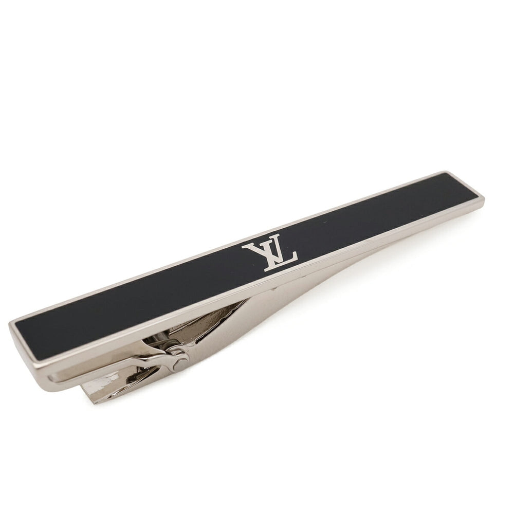 LOUIS VUITTON Louis Vuitton Cravat LV Award Tie Clip Bar Steel Enamel Silver Black M00913 — Like New