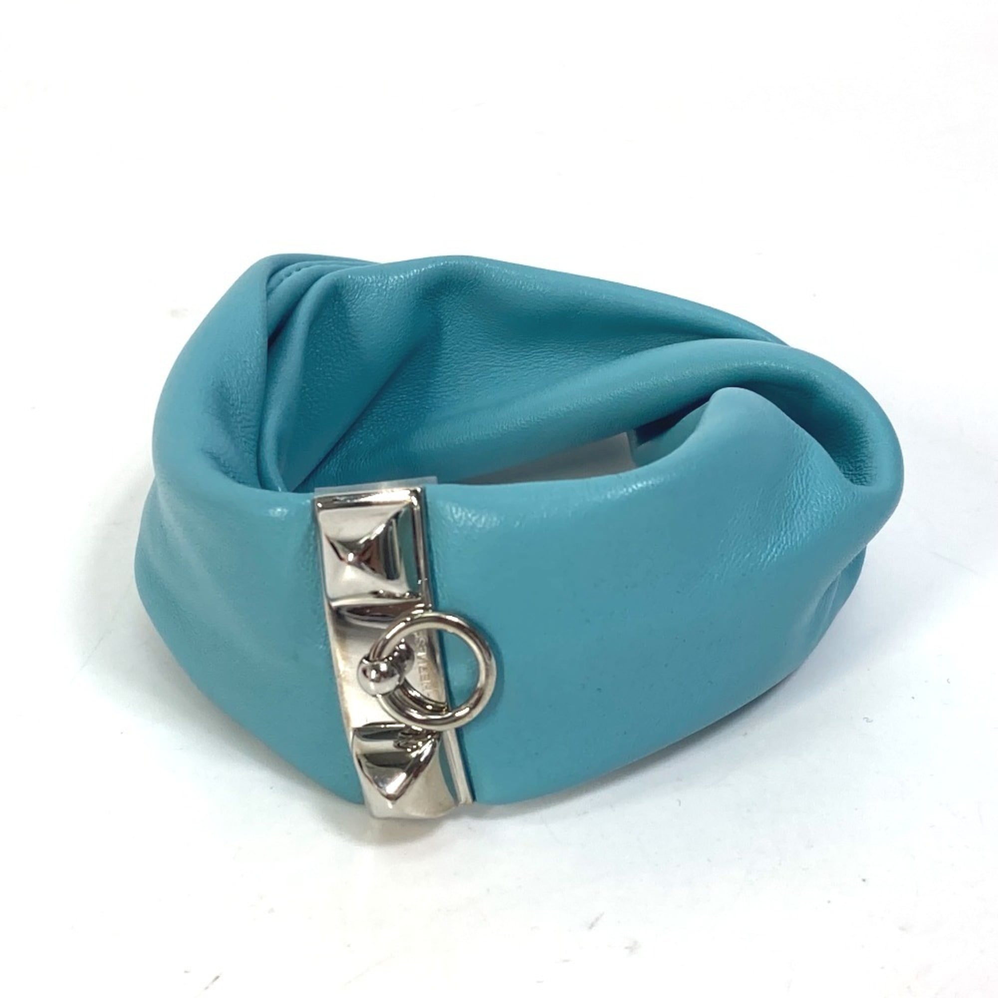 HERMES Medor Torsade Petit H Bracelet, Leather, Women's, Light Blue — Like New