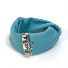 HERMES Medor Torsade Petit H Bracelet, Leather, Women's, Light Blue — Like New