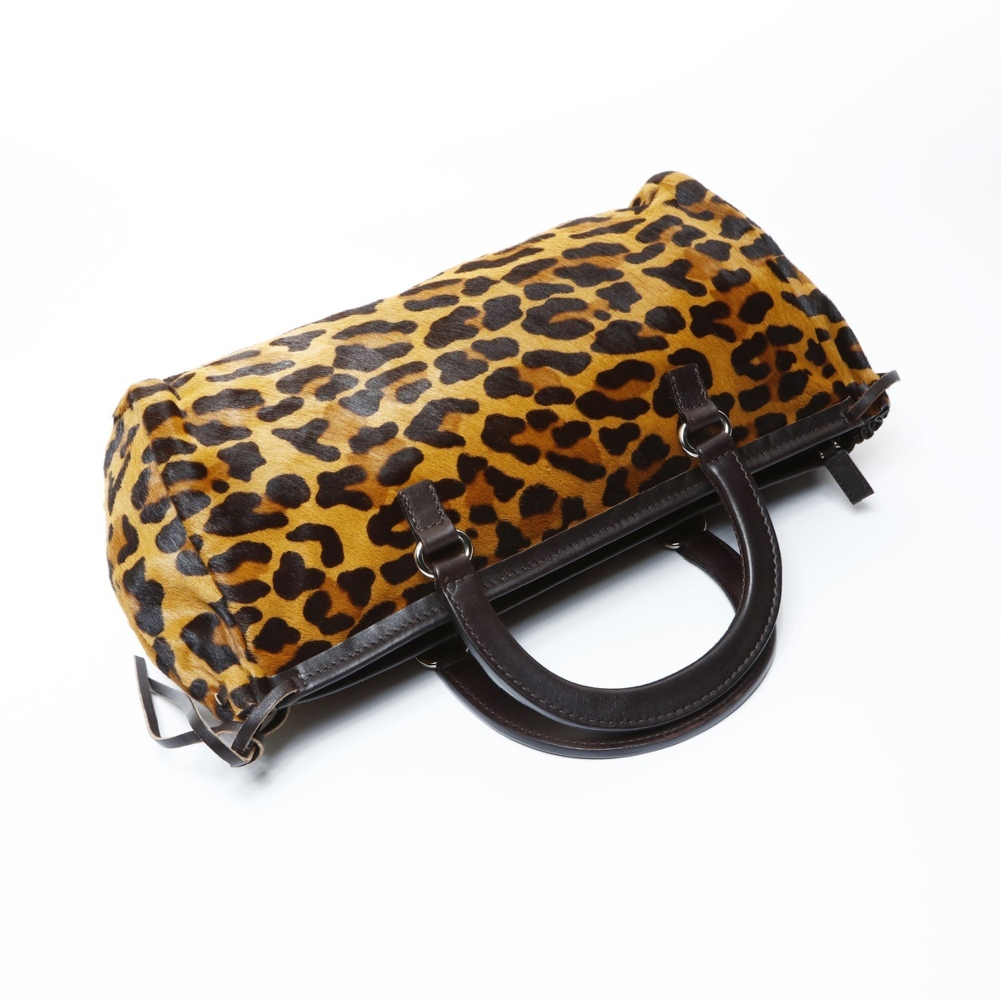 Prada pony leopard print handbag in brown