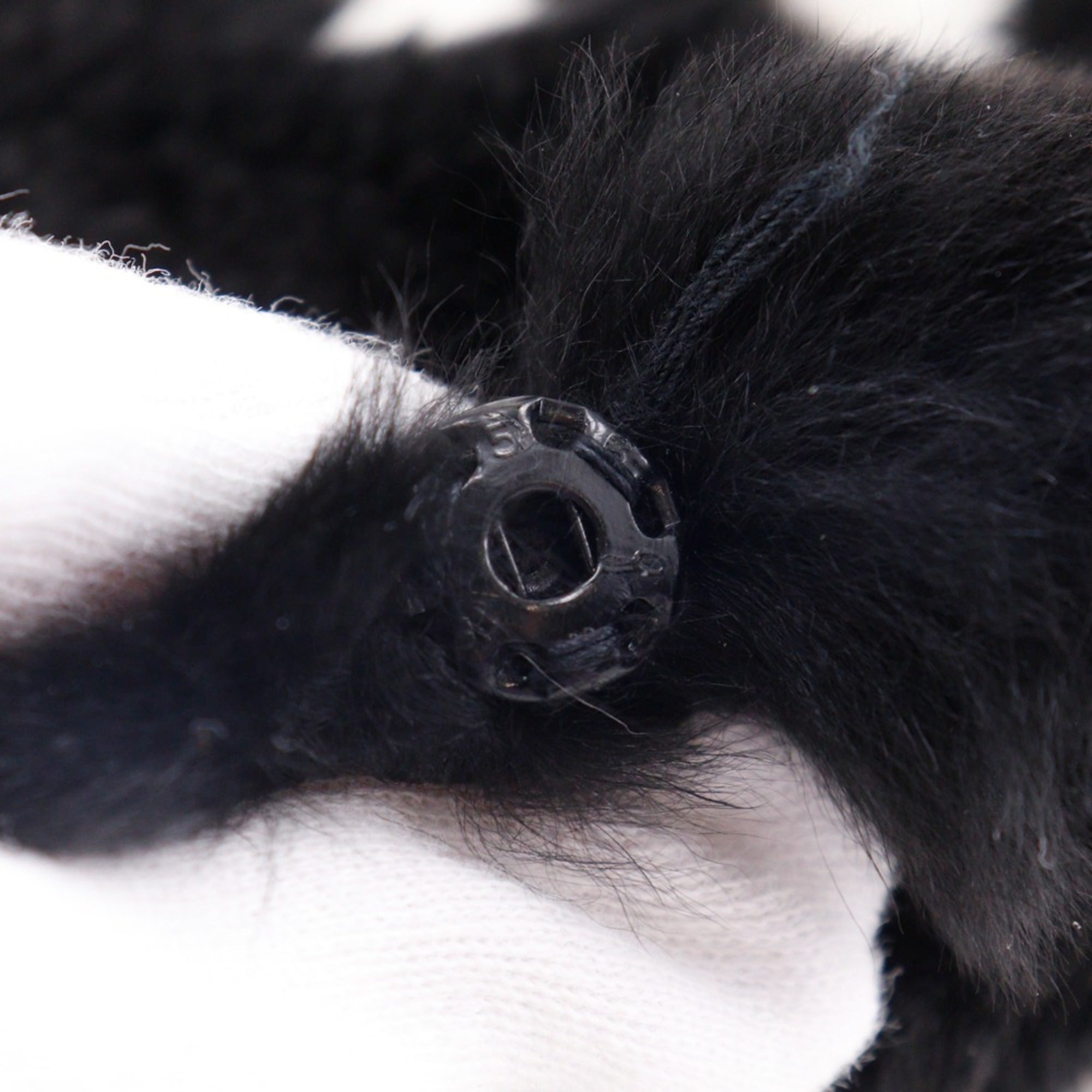 CHANEL COCO Mark Bracelet Wristband with Rabbit Fur, Black, Approx. 35g, Women's — Like New