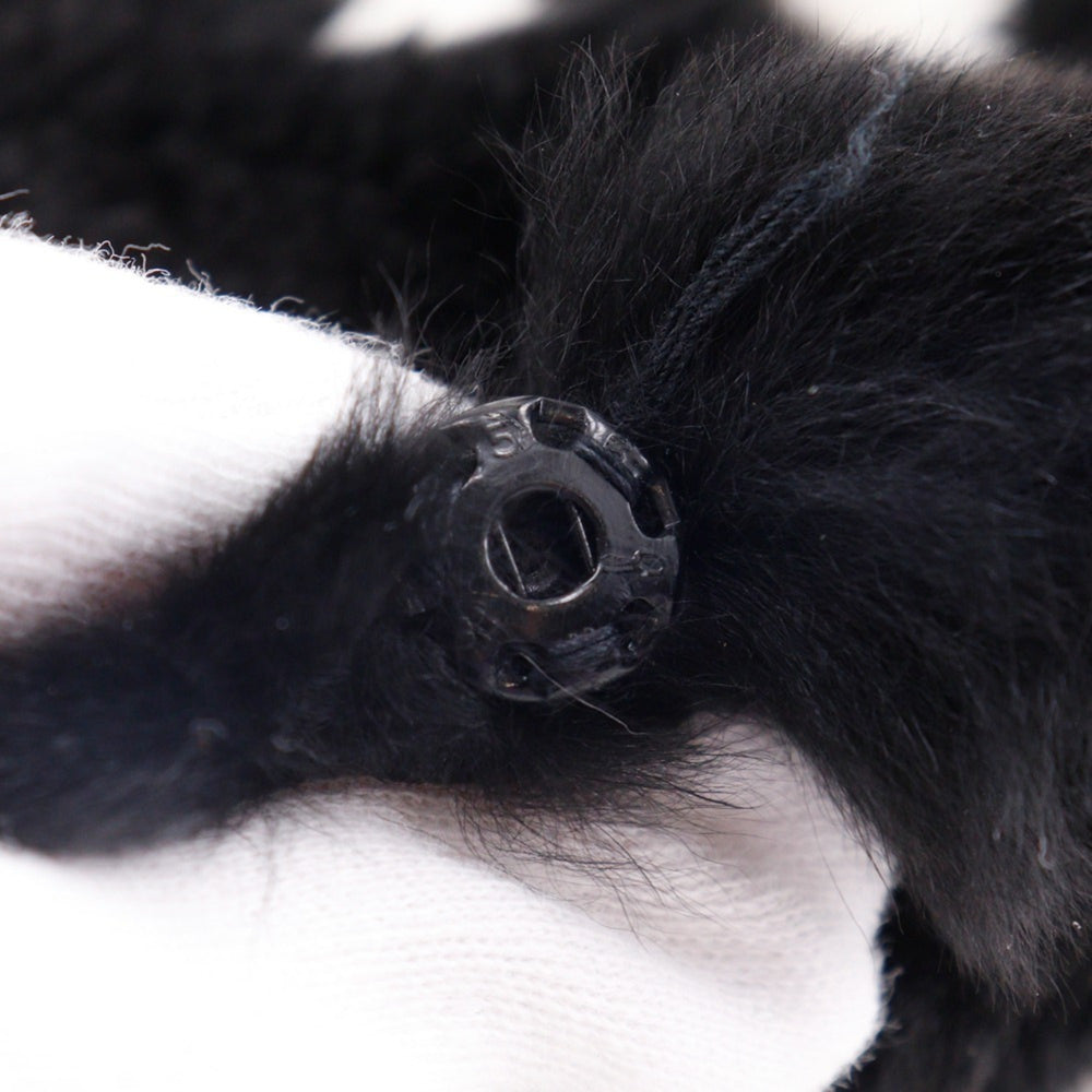 CHANEL COCO Mark Bracelet Wristband with Rabbit Fur, Black, Approx. 35g, Women's — Like New