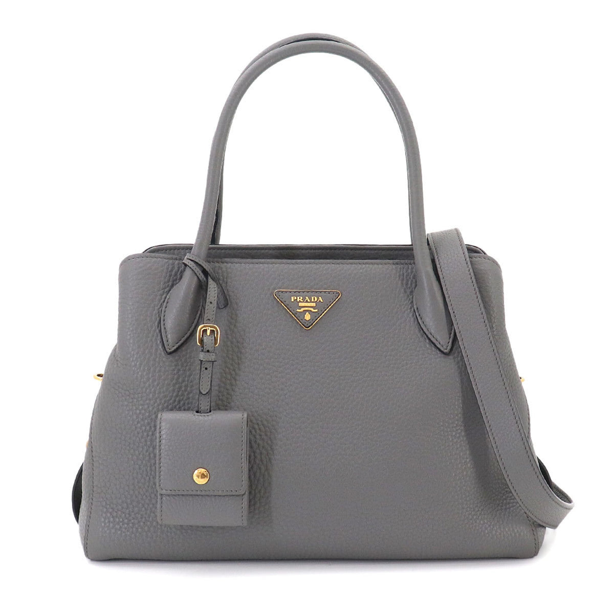 Prada 2-way Hand/Shoulder Handbag, Leather, Gray, 1BA127, Gold Hardware — Like New