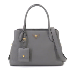 Prada 2-way Hand/Shoulder Handbag, Leather, Gray, 1BA127, Gold Hardware — Like New