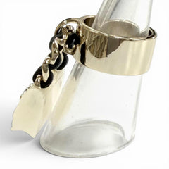 CHANEL B23C Matelassé Turnlock Bag Charm Ring, White, Black, Gold Hardware, Made in Italy, Women's — Like New