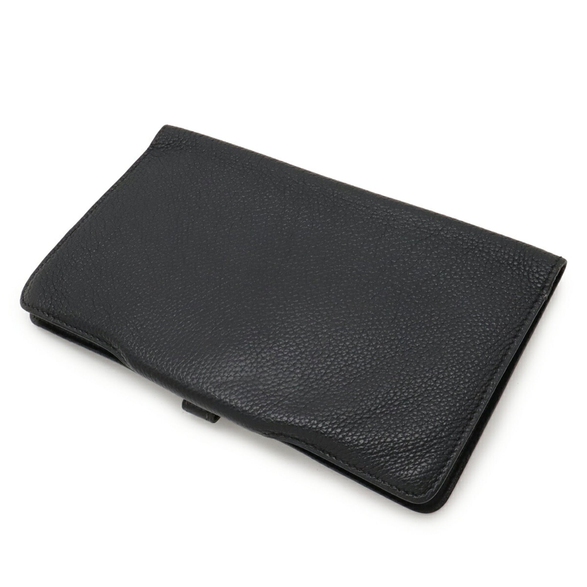HERMES Dogon MM Bi-fold Long Wallet, Togo Leather, Black