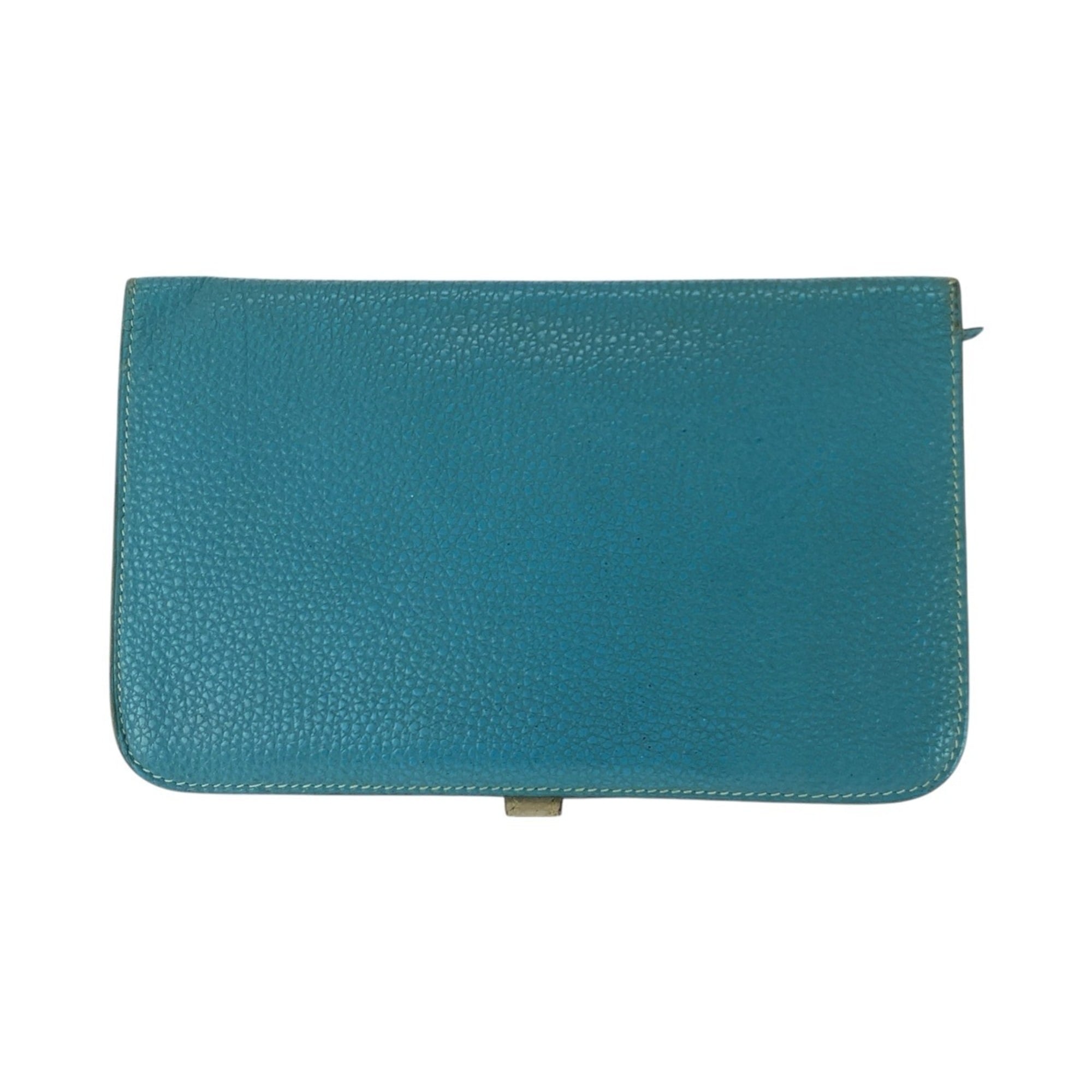 HERMES Dogon GM Blue Jean Togo Long Wallet in with Silver Hardware, □L Stamp, Women's