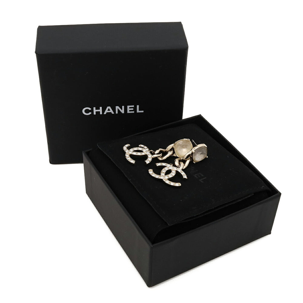 CHANEL Coco Mark Chain Swing Earrings GP Crystal Rhinestone Gold C23C — Like New