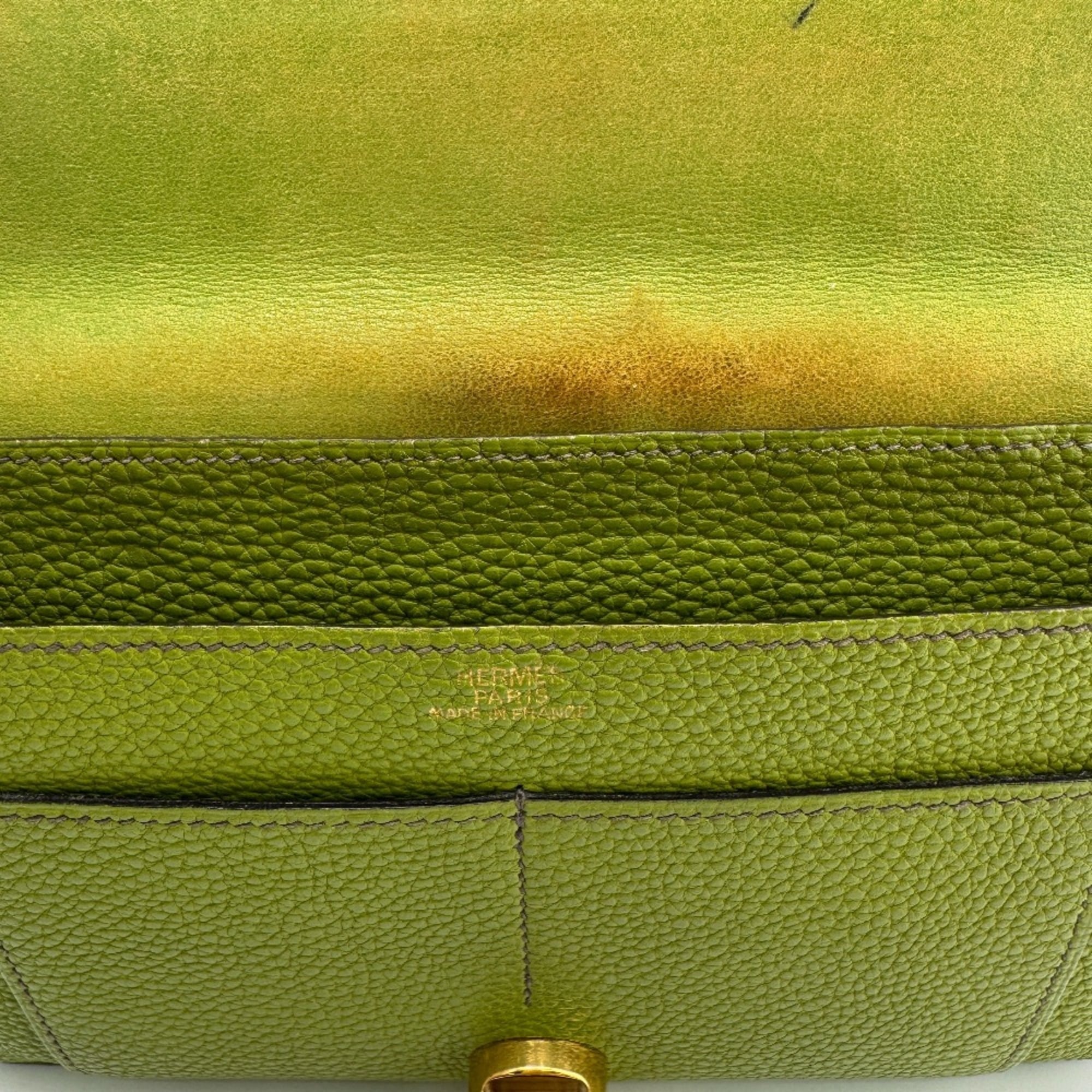 HERMES Dogon GM Long Wallet Green Unisex