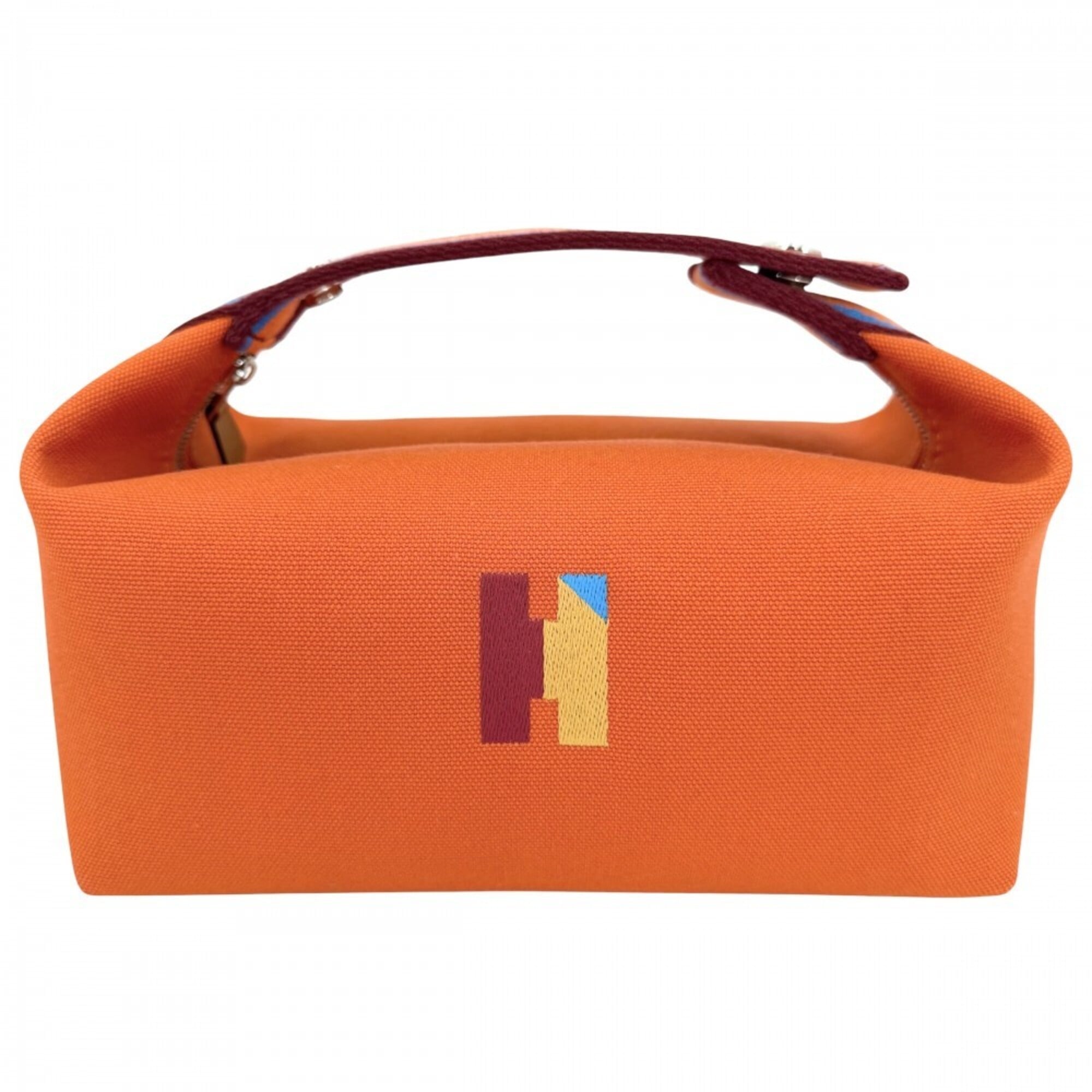 Hermes handbag for women, Bride à Black H Pavillon PM pouch, cotton, orange, silver hardware — Like New