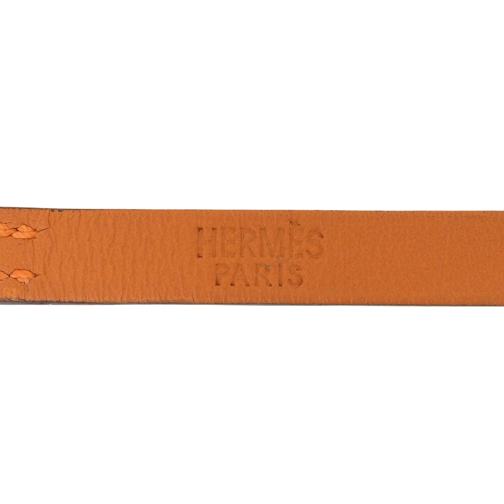 HERMES Api 3 Silver Hardware Triple Strand Leather Bracelet, Orange, Size M, □J Stamp, Women's, with Box — Like New
