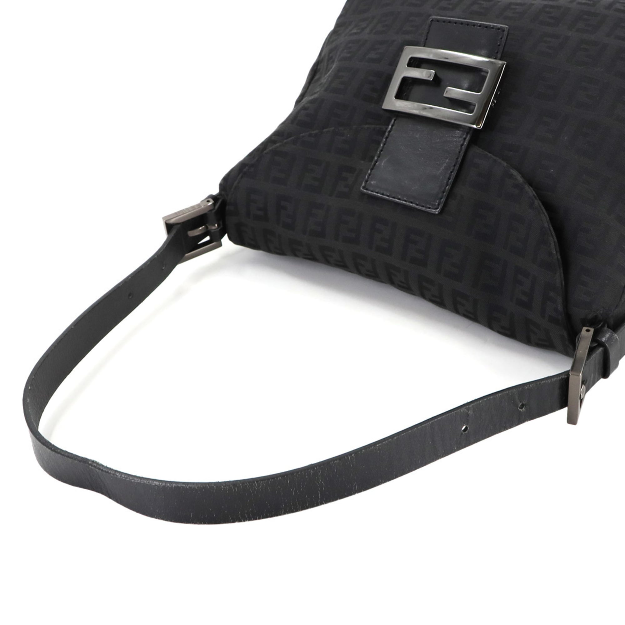 FENDI Zucchino Mamma Bucket Shoulder Bag in Canvas and Leather, Black, 8BR004