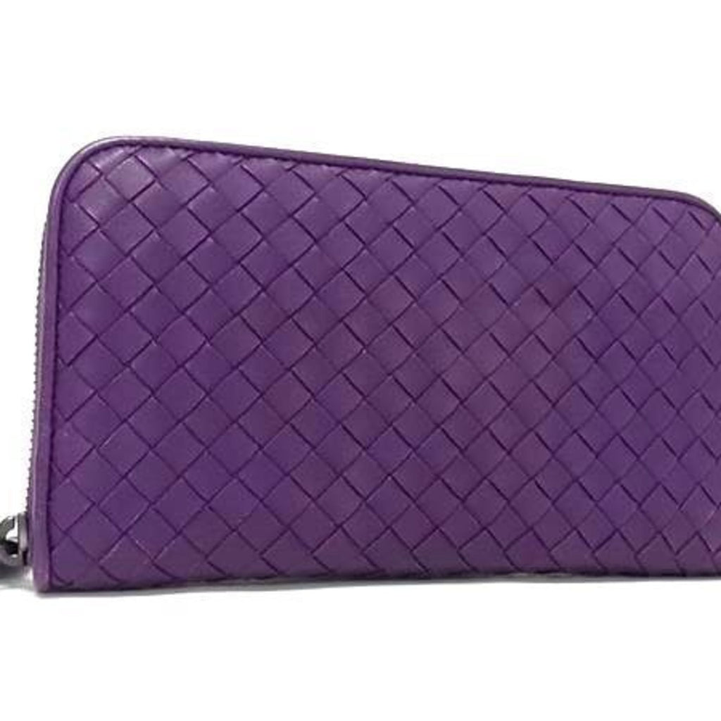 BOTTEGA VENETA Intrecciato Wallet 114076 Purple Leather Round Long for Men and Women