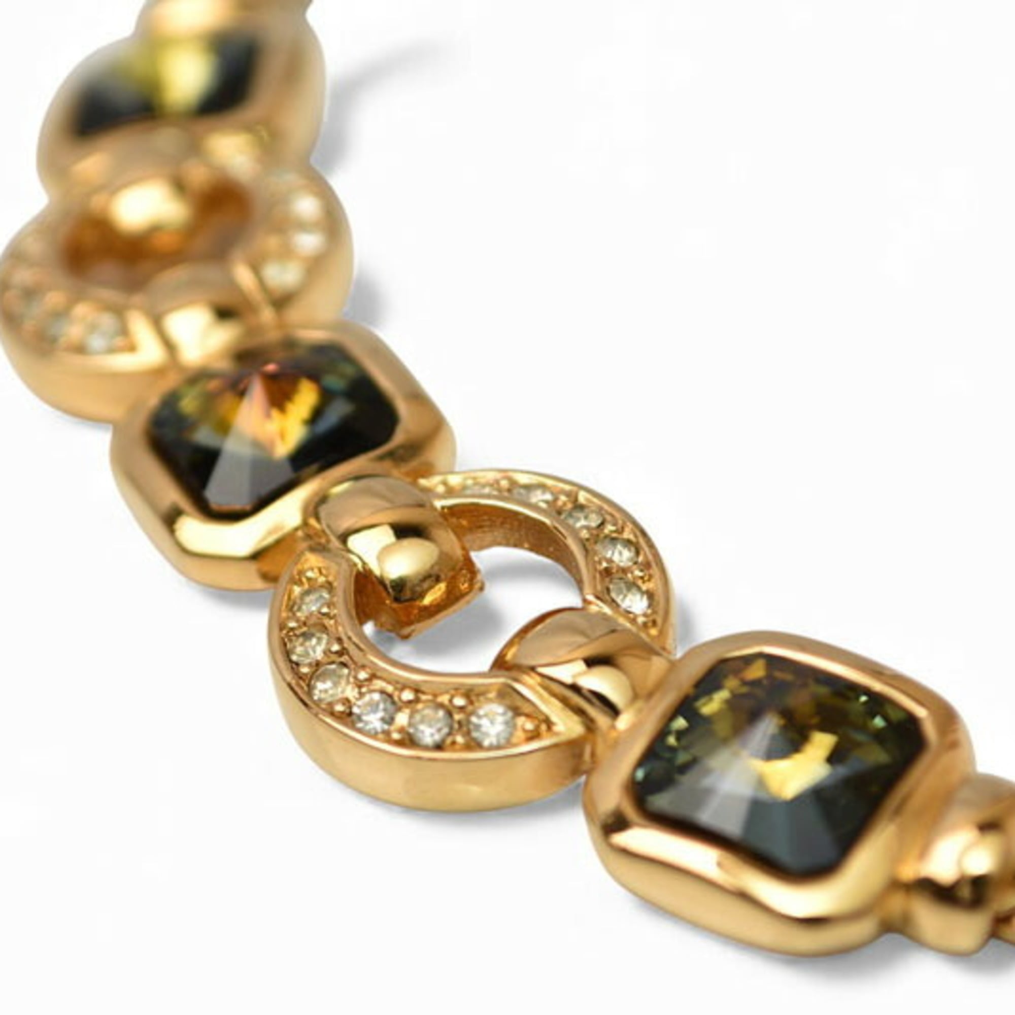 Christian Dior necklace with rhinestones in green and gold — Like New