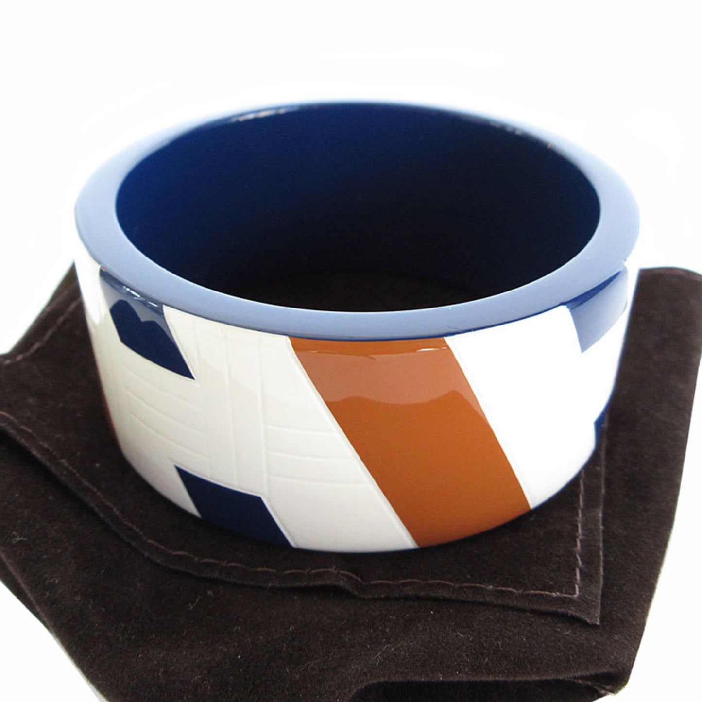 Hermes Hermès bangle bracelet in lacquered wood, dark blue, off-white, and brown. Men's women's sizes s0673g.