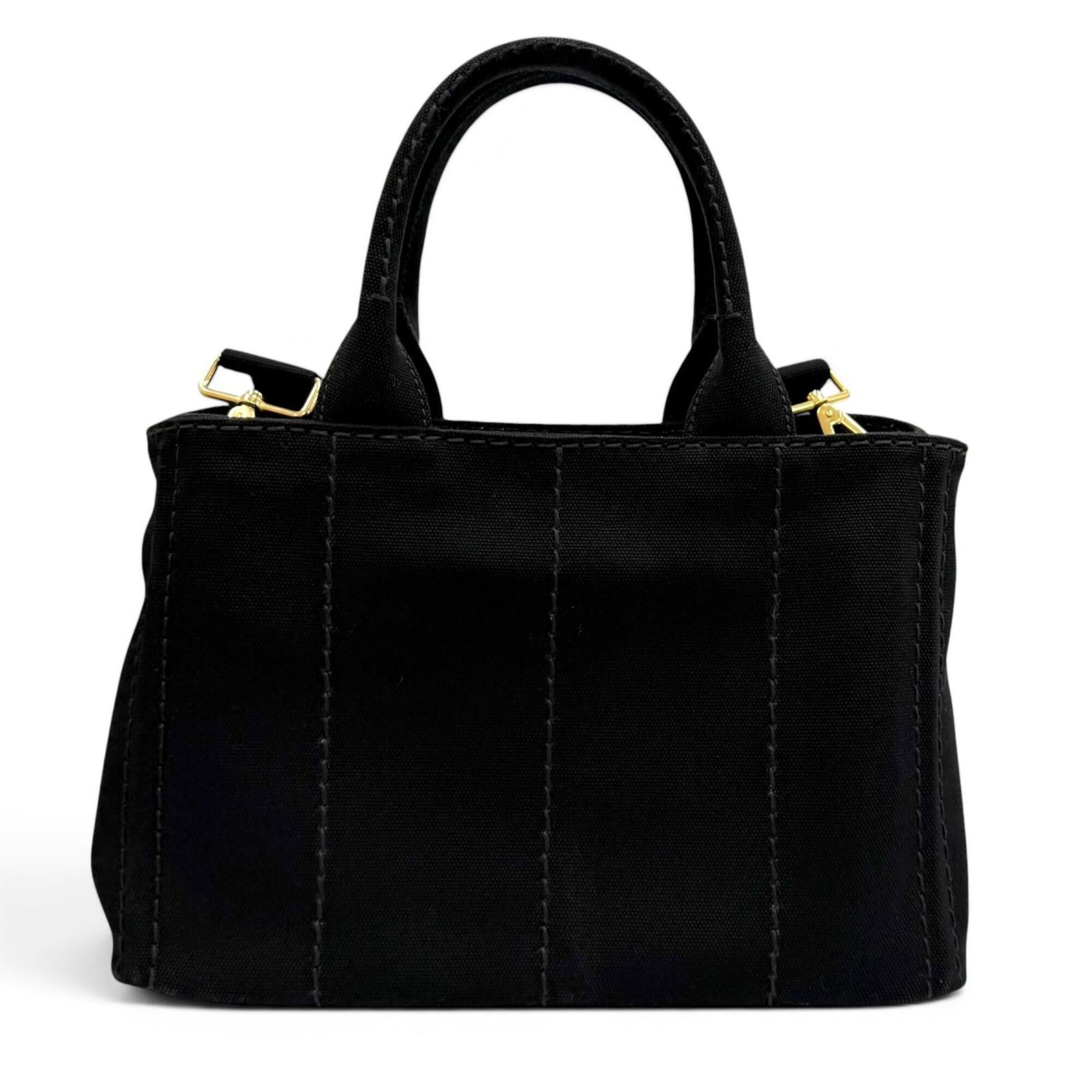 PRADA 1BG439 Canapa NERO Triangle Logo Plate Design Canvas 2-way Tote Bag for Women with Dust — Like New
