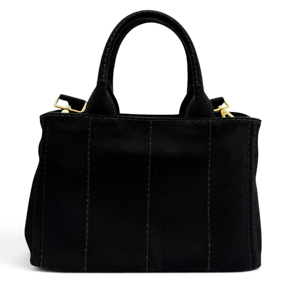 PRADA 1BG439 Canapa NERO Triangle Logo Plate Design Canvas 2-way Tote Bag for Women with Dust — Like New