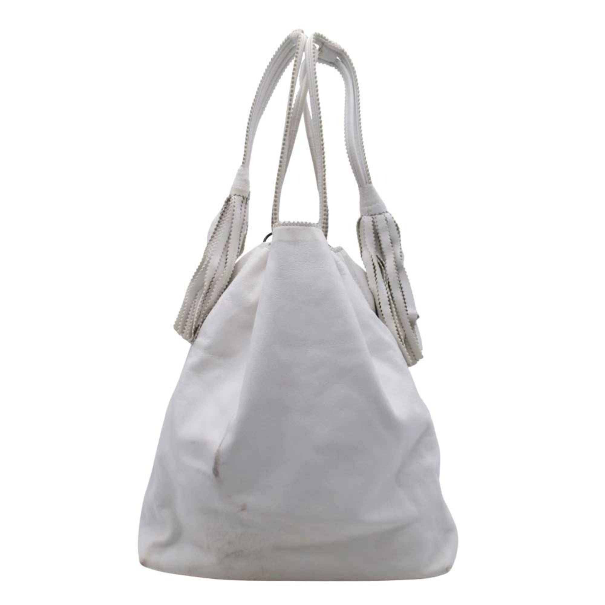 BOTTEGA VENETA Drawstring Shoulder Bag, Leather with Fringe, White, Old Style, Women's
