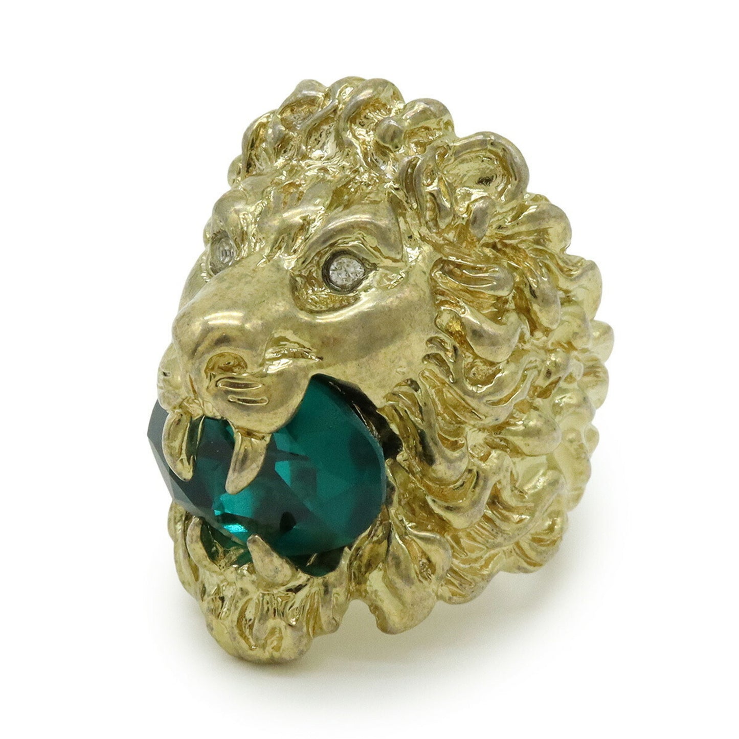 GUCCI Lion Head Ring Alessandro Michele GP Stone Gold Green #S Japanese size approx. 12.5