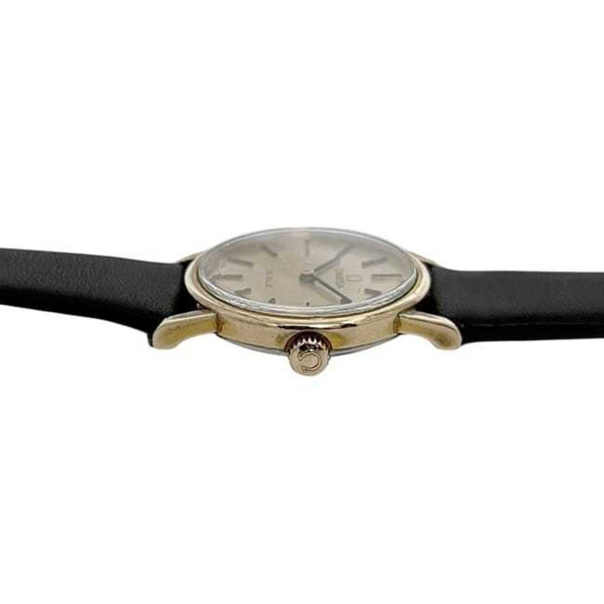 Omega De Ville Watch f-25030 Gold Black Women's SS Leather Manual Winding OMEGA Dial Analog Stainless Steel — Good