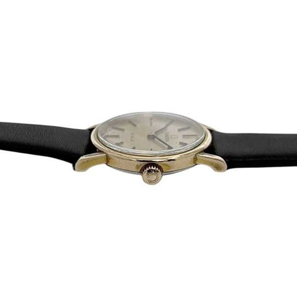 Omega De Ville Watch f-25030 Gold Black Women's SS Leather Manual Winding OMEGA Dial Analog Stainless Steel — Good