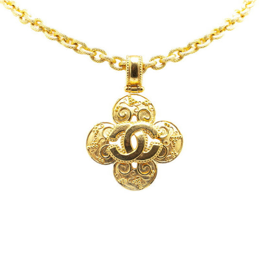 Chanel Coco Mark Four Leaf Clover Motif Necklace Gold Plated Women's CHANEL